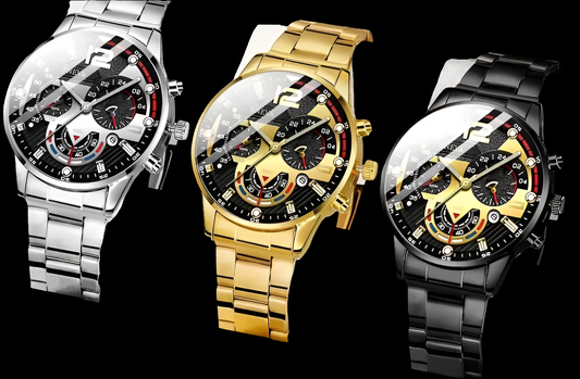 Fashionable watch silver-gold-black